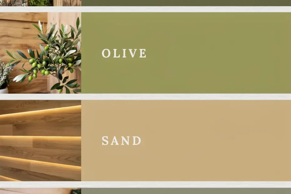 Earth Tone Wood Accent Wall Color Palette | Sage, Brown, Olive Greens | Wellness Home Decor Ideas