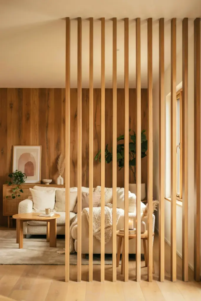Wood Slat Room Divider | Create Instant Privacy Zones | Open Floor Plan Decor Ideas