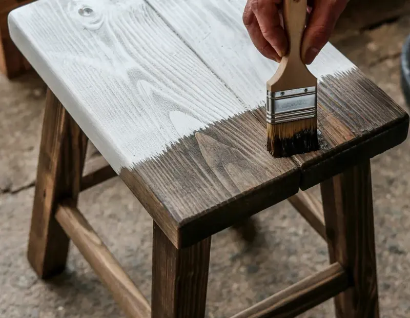 Staining a Reclaimed Wood Stool | Whitewashed Top & Dark Legs DIY