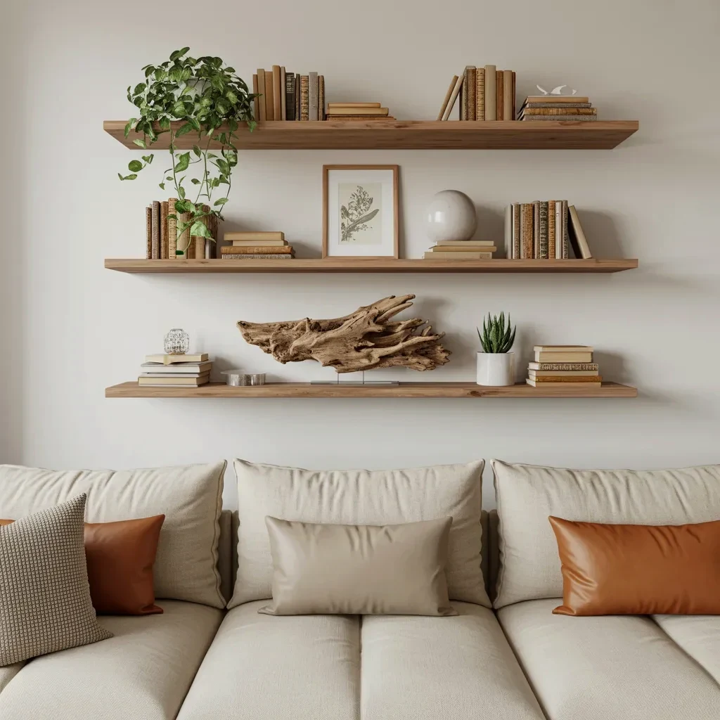The #1 mistake people make styling floating shelves in a minimalist living room