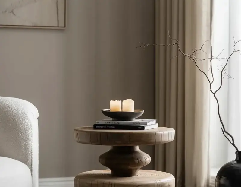 Stacked Wood Side Table + Candles & Books: Minimalist Styling Trick