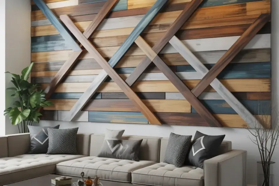 Geometric Wood Wall Art is the focal point of this modern living room - love the 3D texture!