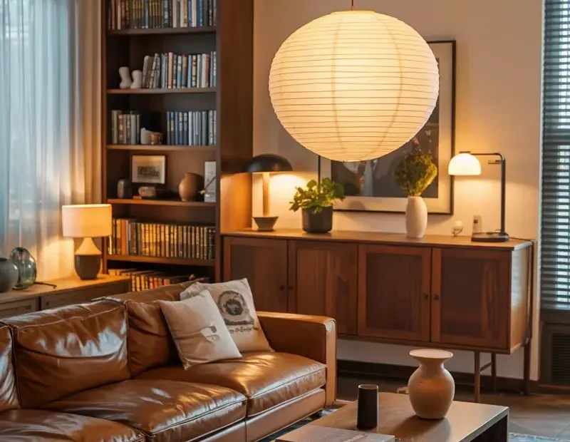 Modern Living Room Makeover Before & After: Brown Leather Sectional + Built-In Bookcase